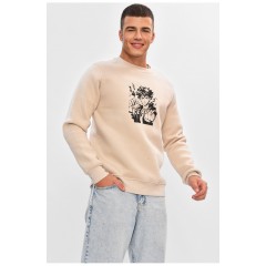 Світшот чоловічий на флісі бежевого кольору з принтом 205022L