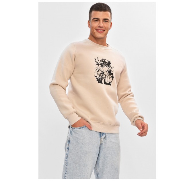 Світшот чоловічий на флісі бежевого кольору з принтом 205022L