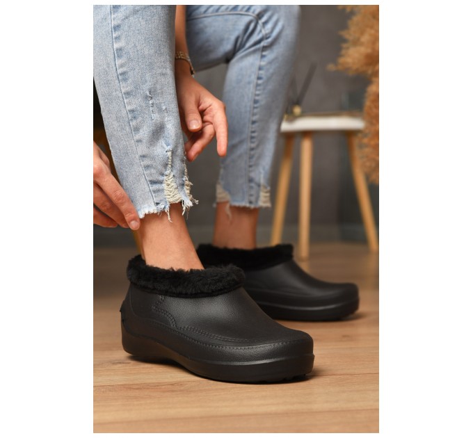 Калоші жіночі на хутрі чорного кольору 205162L