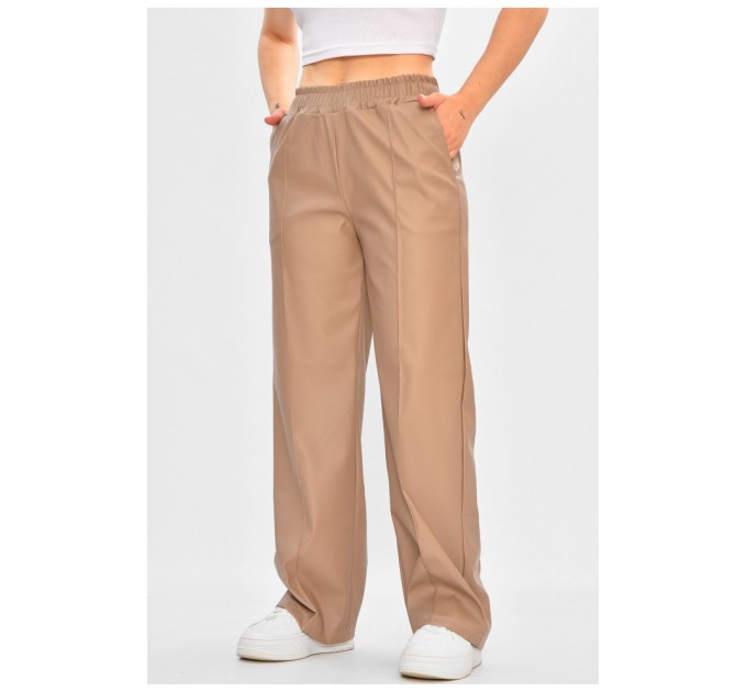 Штани жіночі з еко шкіри кольору мокко 205191L