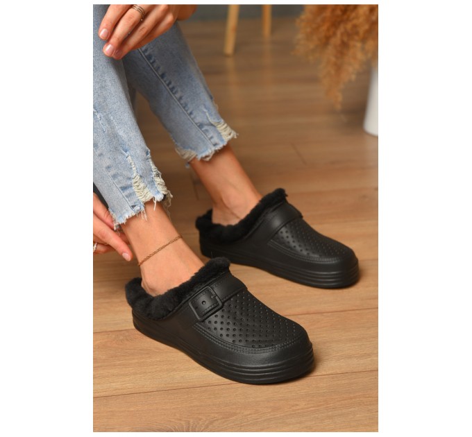 Сабо женская пена на меху черного цвета 205255L