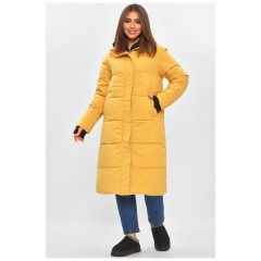 Куртка женская удлиненная зима горчичного цвета 206086L