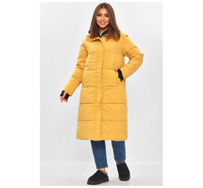 Куртка женская удлиненная зима горчичного цвета 206086L