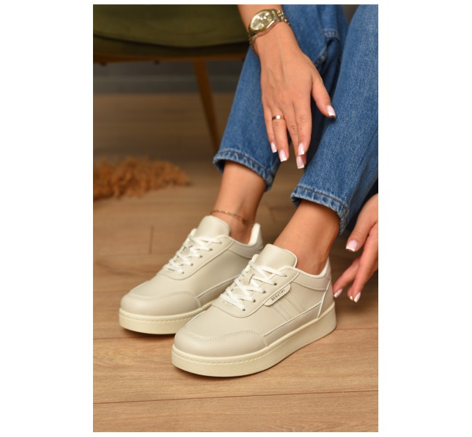 Кросівки жіночі світло-бежевого кольору на шнурівці 206095L