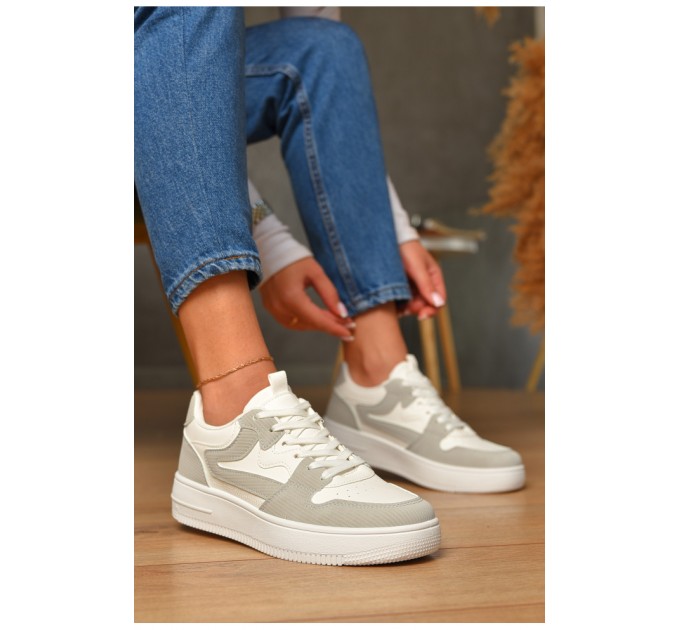 Кросівки жіночі біло-сірого кольору на шнурівці 206156L