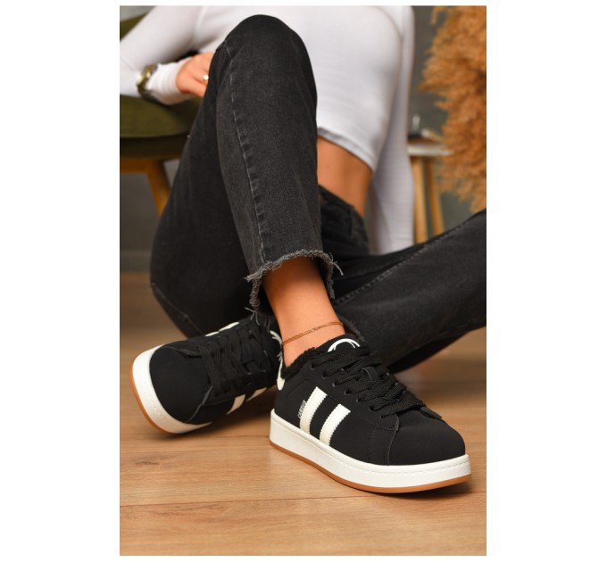 Кросівки жіночі чорного кольору на хутрі 206196L