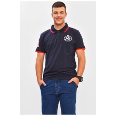 Футболка чоловіча поло темно-синього кольору з принтом 206308L