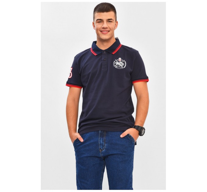 Футболка чоловіча поло темно-синього кольору з принтом 206308L