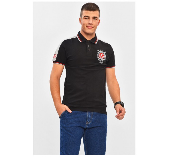 Футболка чоловіча поло чорного кольору з принтом 206309L