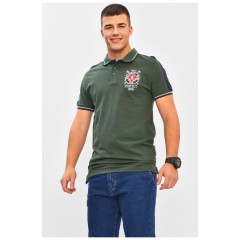 Футболка чоловіча поло темно-зеленого кольору з принтом 206313L