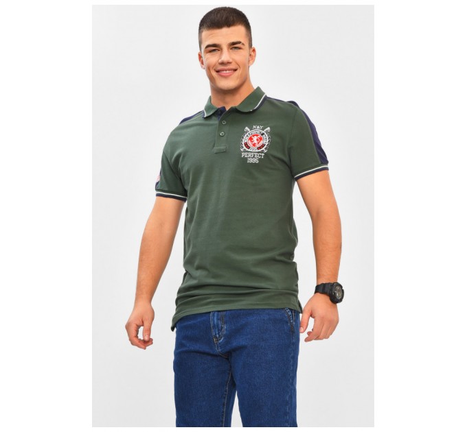 Футболка чоловіча поло темно-зеленого кольору з принтом 206313L