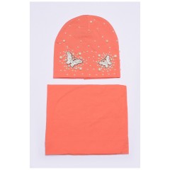 Шапка+хомут дівчинка коралова на 4-5 років 150035L