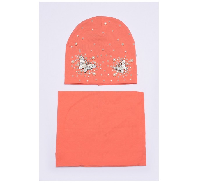 Шапка+хомут дівчинка коралова на 4-5 років 150035L