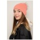 Шапка женская весна – осень персикового цвета с бубоном 150976L