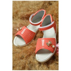 Босоніжки дитячі коралового кольору на ліпучці 157419L Босоніжки дитячі коралового кольору на ліпучці 157419L