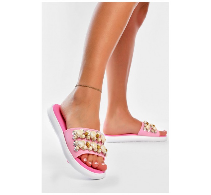 Шлепанцы женские розового цвета с бусинами 160038L