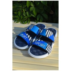 Шльопанці чоловічі темно-синього кольору з синьою смужкою 164156L