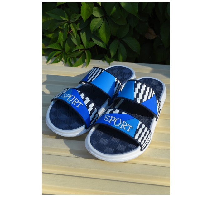 Шлепанцы мужские темно-синего цвета с синей полоской 164156L