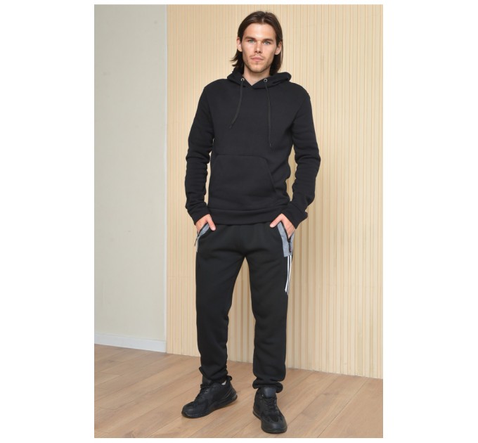 Спортивні штани чоловічі на флісі чорного кольору 165452L