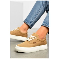 Кеды женские бежевого цвета на шнуровке 165855L Кеды женские бежевого цвета на шнуровке 165855L