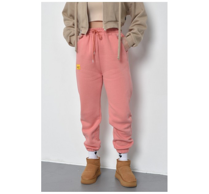 Спортивні штани жіночі на флісі персикового кольору 168426L