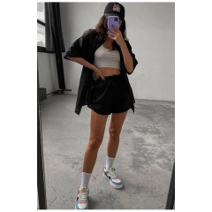 Коттоновий жіночий костюм чорного кольору 168723L