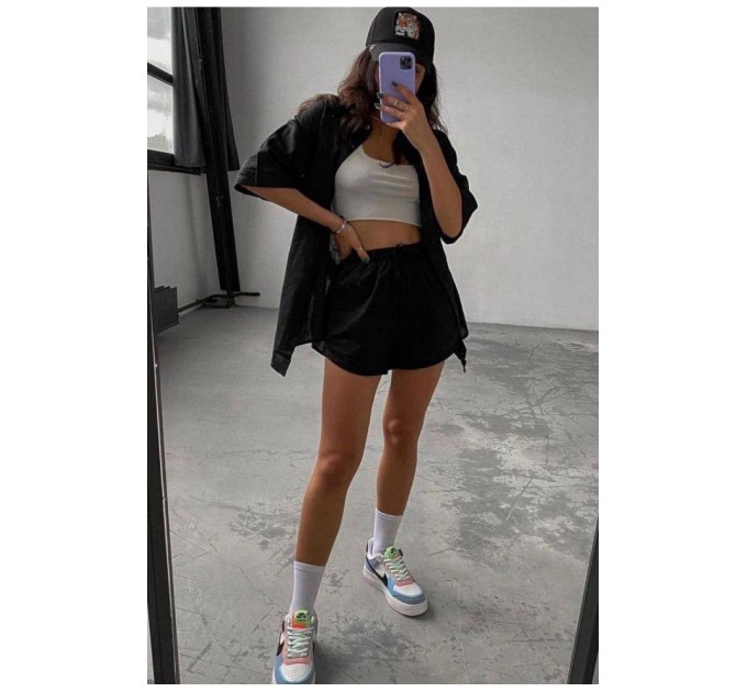 Коттоновий жіночий костюм чорного кольору 168723L