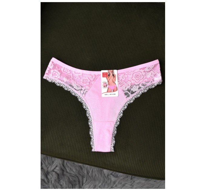 Стринги женские с гипюром розового цвета 171424L