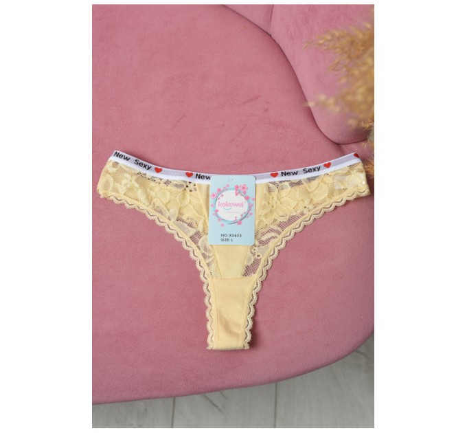 Стринги женские с гипюровыми вставками желтого цвета 171608L