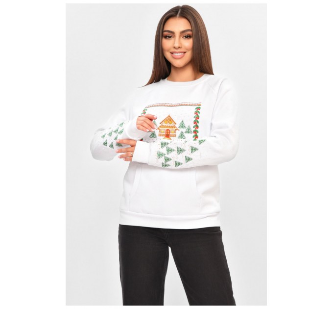Свитшот женский на флисе белого цвета 173076L