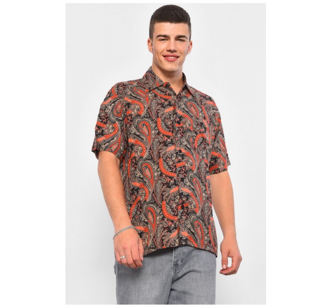 Мужская рубашка полубатальная черно-красного цвета 175064L