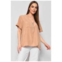Женская блузка с коротким рукавом бежевого цвета 176214L Женская блузка с коротким рукавом бежевого цвета 176214L