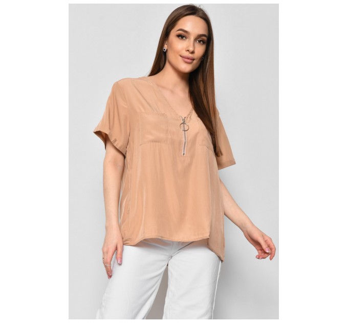 Женская блузка с коротким рукавом бежевого цвета 176214L
