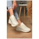 Кросівки жіночі натуральна шкіра молочного кольору на шнурівці 176436L