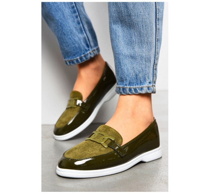 Туфлі-лофери жіночі кольору хакі 178765L