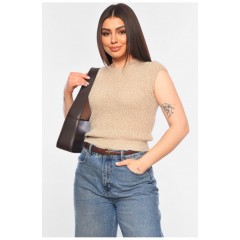 Футболка жіноча трикотажна бежевого кольору 179713L
