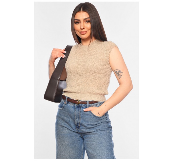 Женская футболка трикотажная бежевого цвета 179713L