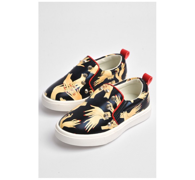 Мокасини дитячі для дівчинки чорного кольору з принтом 181200L