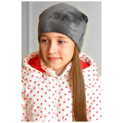 Шапка підліткова для дівчинки велюрова сірого кольору 182939L