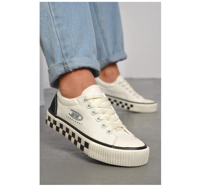 Кеди жіночі білого кольору на шнурівці текстиль 184227L