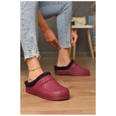 Сабо жіночі піна на хутрі бордового кольору 185091L