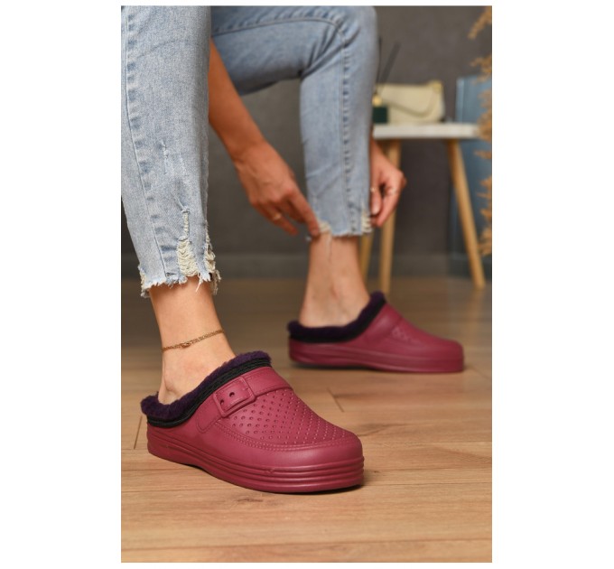 Сабо женская пена на меху бордового цвета 185091L