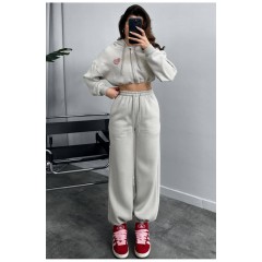 Спортивний костюм жіночий на флісі бежевого кольору 186872L