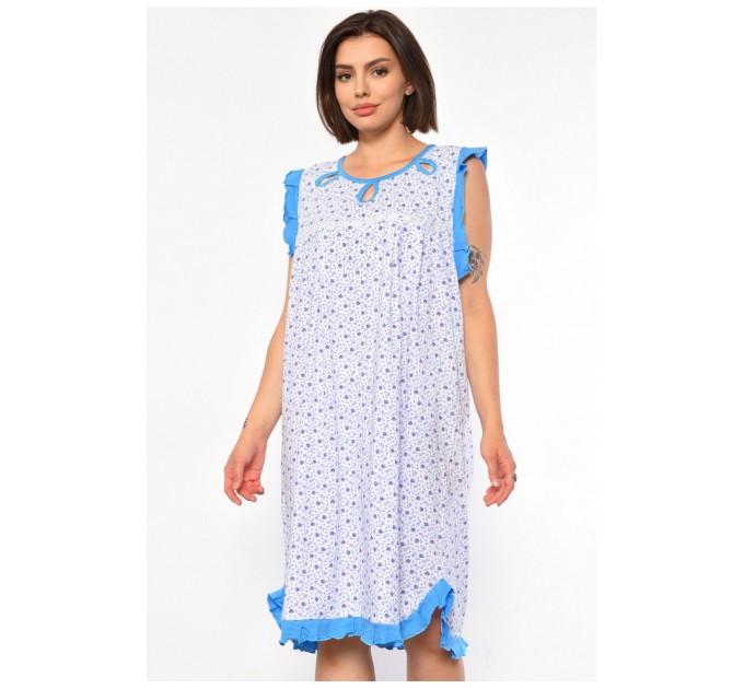 Нічна сорочка напівбатальна жіноча білого кольору з квітковим принтом 186991L