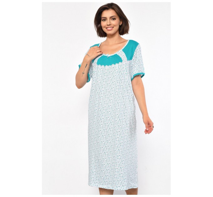 Нічна сорочка напівбатальна жіноча білого кольору з квітковим принтом 187011L