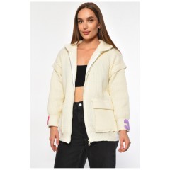 Женская кофта на молнии акриловая молочного цвета. 187202L