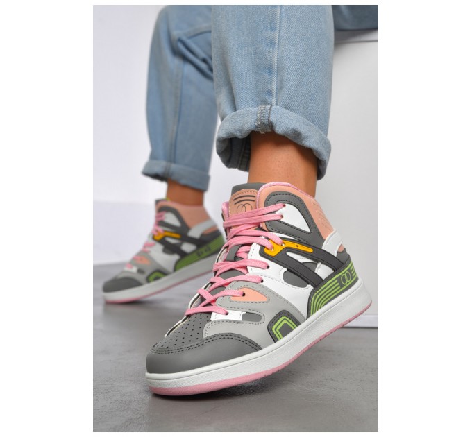 Кросівки жіночі білого кольору з різнокольоровими вставками на шнурівці 187322L