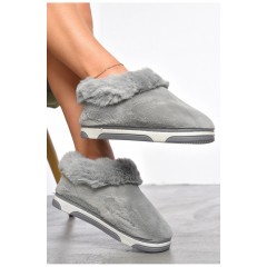 Капці домашні жіночі теплі сірого кольору 187363L Капці домашні жіночі теплі сірого кольору 187363L