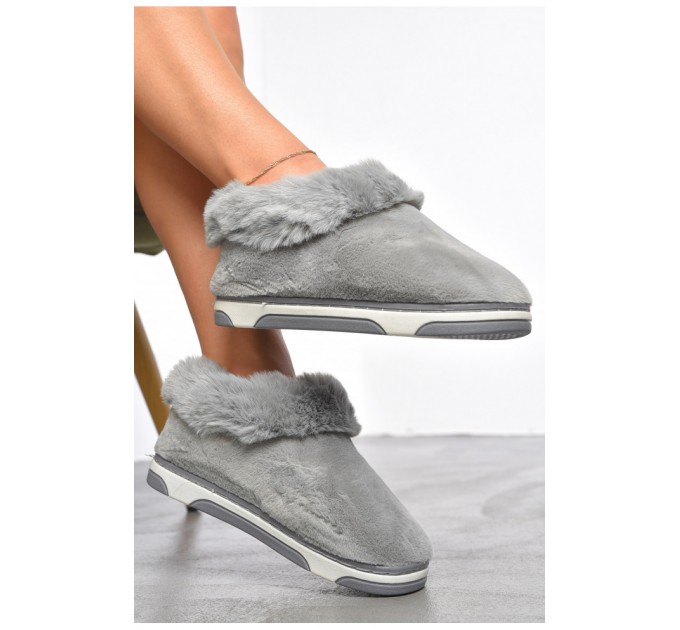 Капці домашні жіночі теплі сірого кольору 187363L
