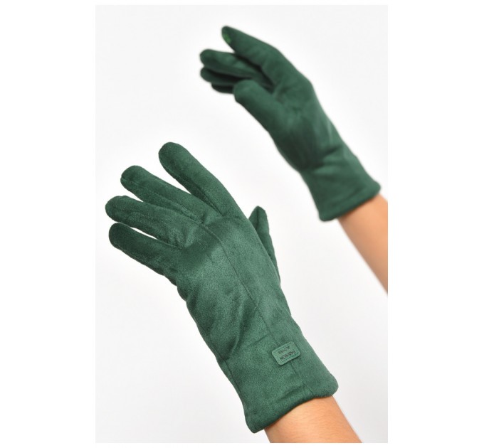 Рукавички жіночі замшеві на штучному хутрі сенсорні зеленого кольору 187450L